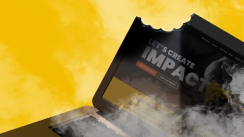 Decoratieve afbeelding: een laptop met een hap uit het scherm